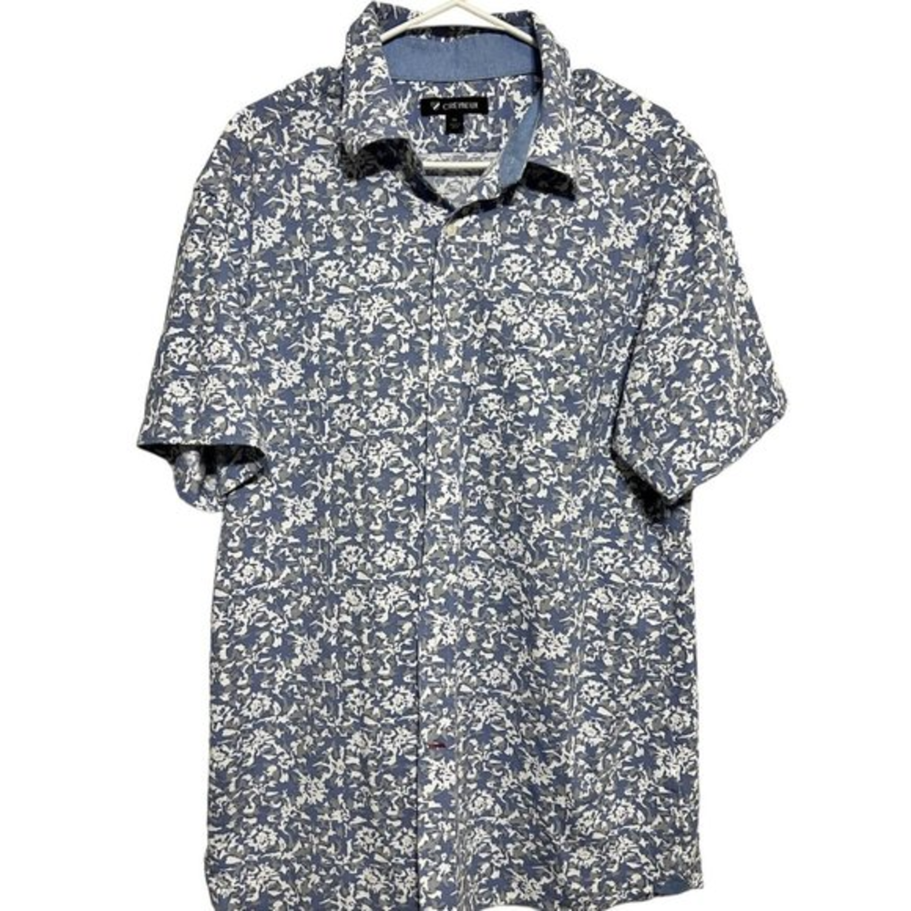 Crimeux Short Sleeve Button Up‎ XL Blue White Grey Shirt